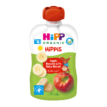 Дитяче пюре органічне фруктове HiPP HiPPiS Pouch Яблуко Банан з печивом 100 г 8508