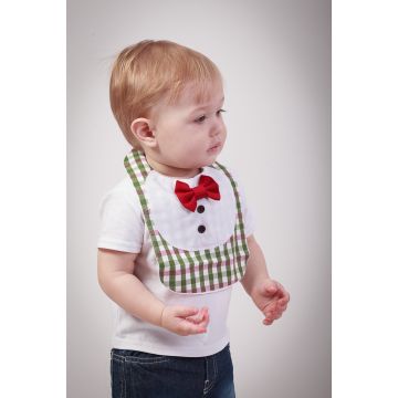 Слюнявчик для мальчика MagBaby Маэстро зелено-бордовая клеточка