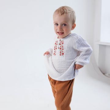 Вишиванка дитяча ELA Textile&Toys Ukraine Маки 7 - 9 років Муслін Білий/Красний ES001PFL 122