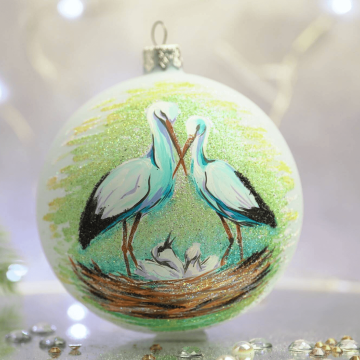 Новогодний шар на елку Santa Shop Семья аистов Белый 10 см 4820001112283