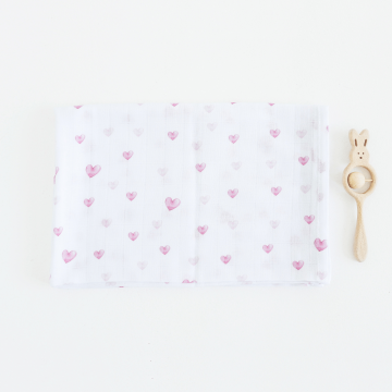 Муслиновая пеленка для детей ELA Textile&Toys Сердечки Белый/Розовый 100х80 см DM001H