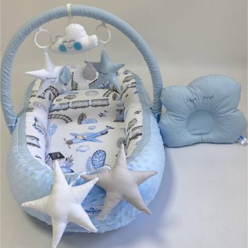 Кокон для немовлят Happy Luna Babynest Plush Білий/Блакитний 0240