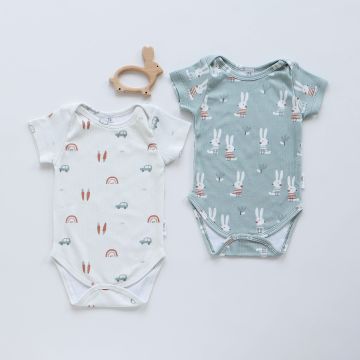 Боді для новонароджених набор 2 шт ELA Textile&Toys Машинки/Зайчики 0 - 3 років Інтерлок у рубчик Білий/Блакитний BS001SSG 80