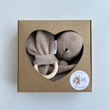 Набір комфортер іграшка для сну та прорізувач ELA Textile&Toys Зайчик Коричневий KT001BROWN