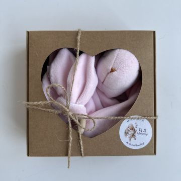 Набір комфортер іграшка для сну та прорізувач ELA Textile&Toys Зайчик Рожевий KT001PINK