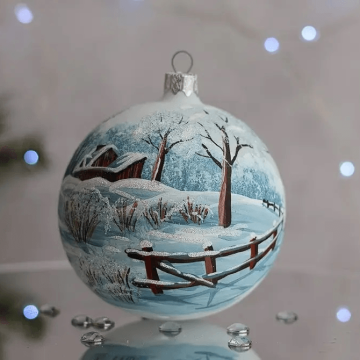 Ялинкова іграшка новорічна куля Santa Shop Будинок на пагорбі Блакитний/Білий 10 см 7806723367559