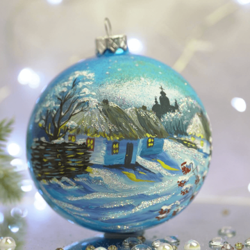Новогодний шар на елку Santa Shop Окраина села Голубой 10 см 4820001106916