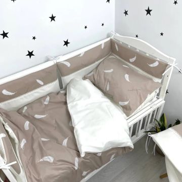 Детское постельное белье в кроватку Oh My Kids Перья Сатин Бежевый ПК-004-С