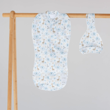 Пеленка кокон на молнии и шапка для новорожденных ELA Textile&Toys Сафари 0 - 3 мес Трикотаж Белый/Голубой/Коричневый DZ003SF 0-3