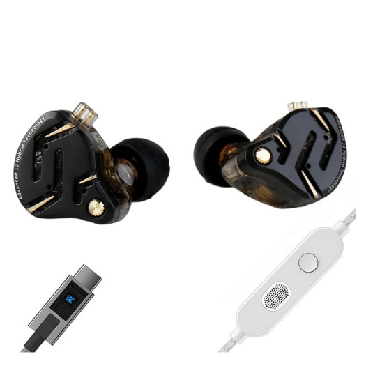 KZ ZS12 PRO 2 USB C Wired Headphones Type-C in Ear Monitor Headphone, 5BA+1DD 6 Driver Gaming Earbuds USB C Wired Earphones, HiFi Clarity Sound Immersive Bass IEMs for Gaming (Black, USBC-with Mic)