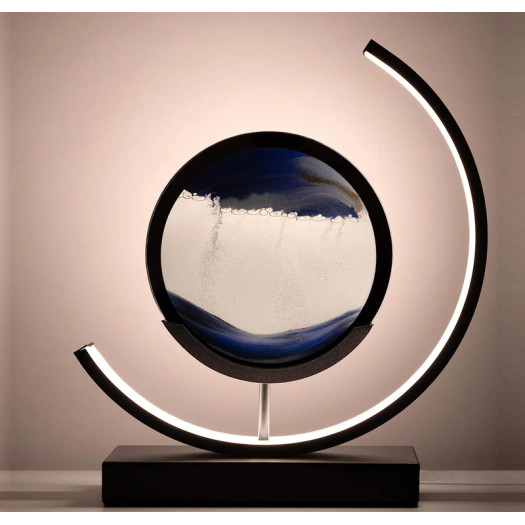 Sands of Time Lamp, Minimalist Lamp for Desk Top with Built-in Lights and Moving Sand Art, Modern Quicksand Decor Lamp for Bedroom, Living Room, and More, Black Frame and Blue Sand