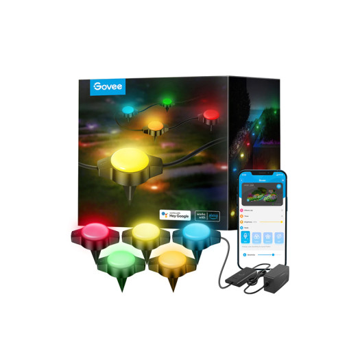Govee Allure Outdoor Ground Lights, RGBIC 50ft Pathway Lights, IP67 Waterproof, Multi-Color 15 Pack Garden Lawn Lights Work with Alexa, WiFi and Bluetooth Control, Music Mode, Decor for Patio, Yard, Lawn-H7051