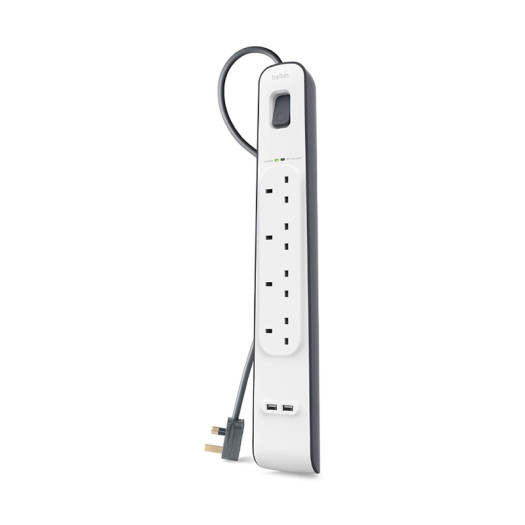 Belkin 4 Outlet Surge Strip with 2 x 2.4A Shared USB Charging-BL-SRG-4OT-2USBUK