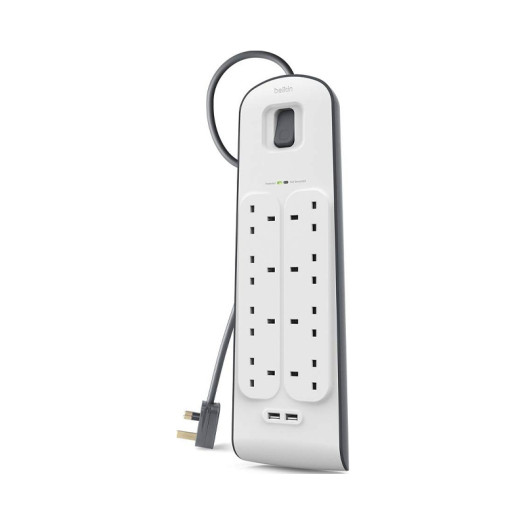 Belkin 8-outlet Surge Protection Strip, 2,4 Amp USB Charging BL-SRG-8OT-2USBUK