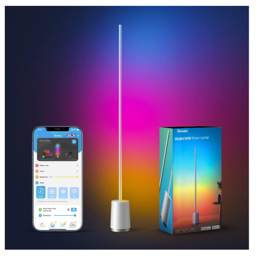 Govee RGBICWW Floor Lamp, Color Changing Corner Lamp, Modern LED Lamp with Wi-Fi App Control, 64+ Scene, DIY Modes, Music Sync, Standing Lamp Suitable for Bedroom, Living Room, Gaming Room -‎H6072