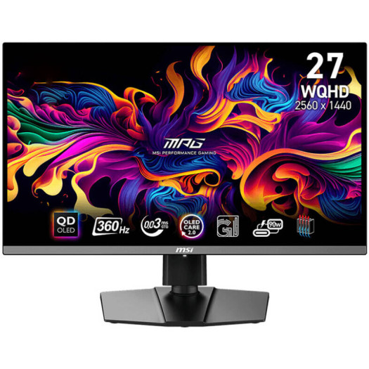 MSI MPG 271QRX QD-OLED, 27 OLED Gaming Monitor, 2560 x 1440 (QHD), 0.03ms Response time, 360Hz, True Black HDR 400, HDMI, DP Port, USB Type C, Tilt, Height, Black