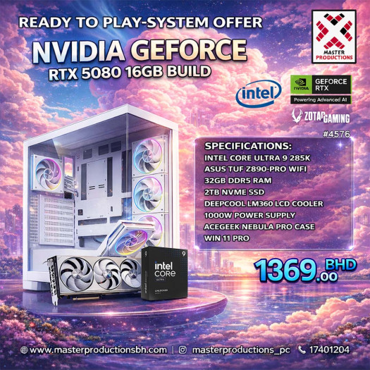 RTX 5080 Build 16GB,ULTRA 9 285K,ASUS TUF Z890-PRO WiFi, 32GB DDR5 RAM, 2TB NVMe SSD, DeepCool LM360 LCD Liquid Cooler, 1000W Power Supply, Acegeek Nebula Pro Case, RTP # 4576