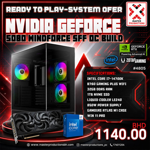 RTX 5080 Build 16GB,INTEL I7 14700K,B760 GAMING PLUS WIFI, 32GB DDR5 RAM, 1TB NVMe SSD, LE240 Liquid Cooler, 850W Power Supply, GAMDIAS ATLAS M1 case, RTP # 4807