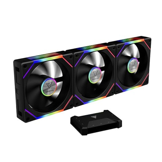 GAMDIAS AEOLUS 3 Pack 120mm Case Fan & 3 Reverse Blades & 1 USB Hub, ARGB PWM PC Fans with RGB Motherboards Sync, Daisy Chain via Cable Management, 30mm Thickness Case Fans with 75CFM Airflow with 2400RPM