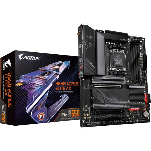 GIGABYTE B650 AORUS Elite AX (AM5/LGA 1718/ AMD B650/ATX/DDR5/ M.2/ PCIe 5.0/USB 3.2 Gen2X2 Type-C/WiFi 6E/2.5GbE LAN/Q-Flash Plus/EZ-Latch/Gaming Motherboard)