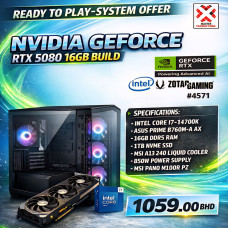 READY TO PLAY SYSTEM - RTX 5080 Build 16GB,Intel Core i7-14700K,ASUS Prime B760M-A AX, 16GB DDR5 RAM, 1TB NVMe SSD, MSI A13 240 Liquid Cooler, 850W Power Supply, MSI PANO M100R case, RTP # 4571