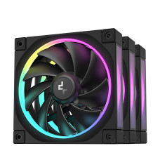 DeepCool FL12 120mm Case Fans, 2150 RPM Fan Speed, 55 CFM Fan Airflow, Fluid Dynamic Bearing Type, 4-Pin PWM Fan Connector, Addressable RGB LED, Pack of 3, Black | R-FL12-BKAPN3-G