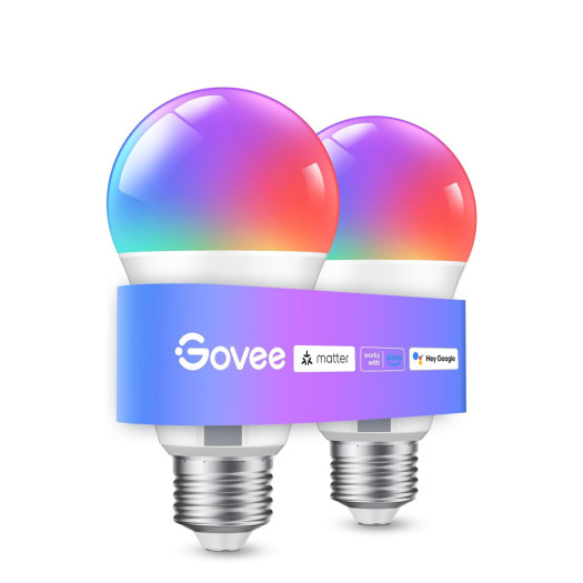 Govee Smart Light Bulbs, A19 LED Light Bulb, 800 Lumen, E26 Base | Works with Matter Alexa & Google Assistant, RGBWW Color Changing Light Bulb, Music Sync, WiFi & Bluetooth Connection H6008102, 2 Pack