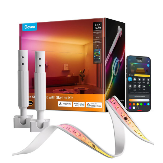 Govee RGBWWIC Strip Light with Skyline Kit 6M/19.7ft, Smart Control, APP, WiFi | Work with Alexa, Google Assistant, Matter and Smarthings, DIY Color Changing Light Strip, LED Lights for Bedroom H61B9