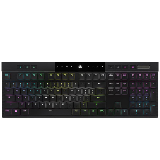 Corsair K100 AIR Wireless RGB Mechanical Gaming Keyboard - Ultra-Thin, Sub-1ms Slipstream, Low-Latency Bluetooth, Cherry MX Ultra Low Profile Keyswitches - NA Layout, QWERTY - Black
