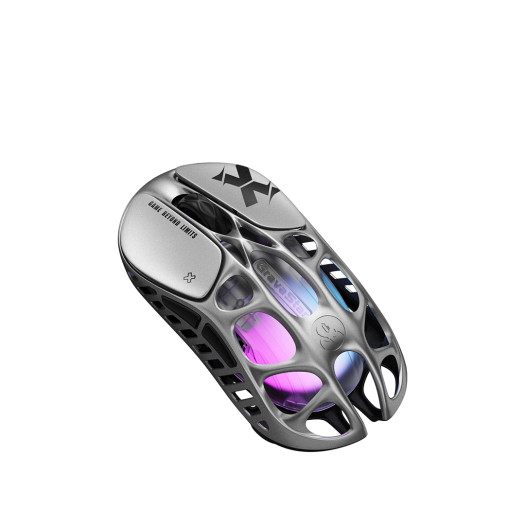 GravaStar Mercury X Wireless Gaming Mouse – 32,000 DPI PAW 3950 Sensor, 1000Hz Polling Rate, Only 49g, Magnesium Alloy Hollow Frame, RGB Lighting, 5 Programmable Buttons - Grey