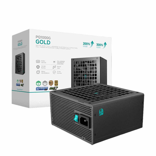 DeepCool PQ1000G Fully Modular Power Supply, 1000W Power, 80 PLUS Gold Efficiency, Fluid Dynamic Bearing Fan, Full Japanese Electrolytic Capacitors, ATX12V V3.1 Type, Black | R-PQA00G-FD1B-JGUK-V1