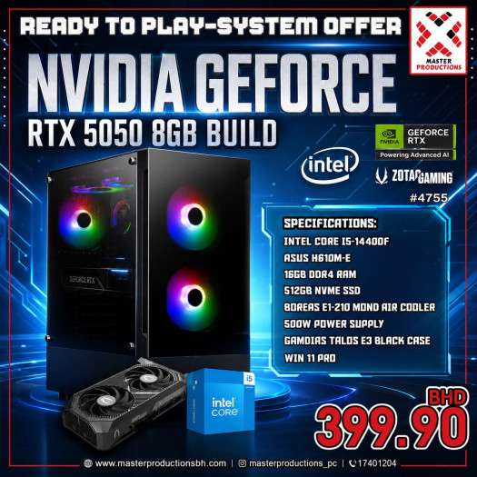 RTX 5050 Build 8GB,,ASUS H610M-E, 16GB DDR4 RAM, 512GB NVMe SSD, Boreas E1-210 MONO Air Cooler, 500W Power Supply, GAMDIAS TALOS E3 Black case, RTP # 4755
