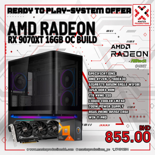 RX 9070 XT Build 16GB,RYZEN 7 7800X3D,GIGABYTE EAGLE B850M, 32GB DDR5 RAM, 1TB NVMe SSD, LM240 Liquid Cooler, 700W Power Supply, AP202 case, RTP # 4667