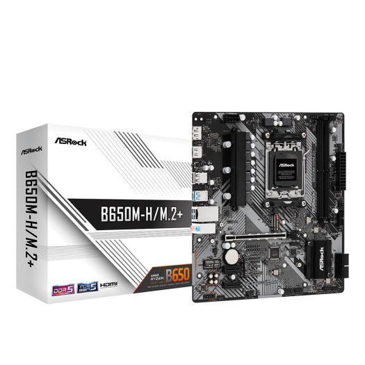 ASRock B650M-HM.2+ AMD AM5 Micro-ATX Motherboard, Supports AMD Ryzen 9000/8000/7000 Series Processors, DDR5 6400+ (OC), PCIe 5.0 M.2, Gigabit LAN, 6+1+1 Power Phase