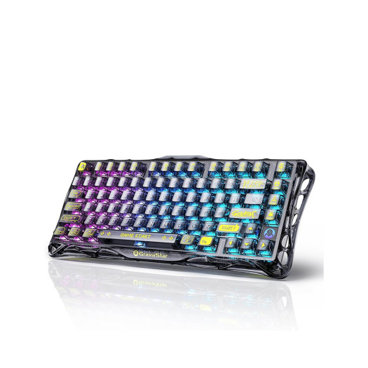 GravaStar Mercury K1 Lite 75% Gaming Keyboard, 2.4GHz/BT/Wired Tri-Mode Wireless Keyboard, Gasket Hot Swappable Mechanical Keyboard, Pre-lubed Linear Switches, RGB Backlit (Transparent Black)