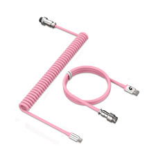 MAMBASNAKE C01 Coiled Keyboard Cable, Pro Custom USB-C Aviator Cable for Mechanical Keyboard, Type-C to USB-A, TPU Spring Cable with Detachable Metal Aviation Connector for PC Gaming Keyboard- Pink
