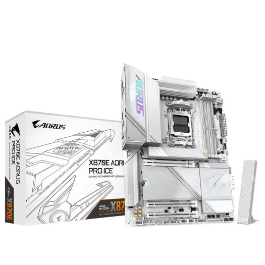 GIGABYTE X870E AORUS PRO ICE AMD AM5 LGA 1718 Motherboard, ATX, DDR5, 4X M.2, PCIe 5.0, USB4, WIFI7, 2.5GbE LAN, EZ-Latch