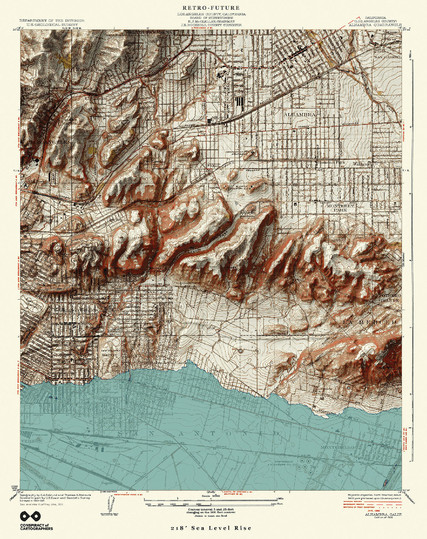 1920s map of East Los Angeles, with 66m of sea level rise