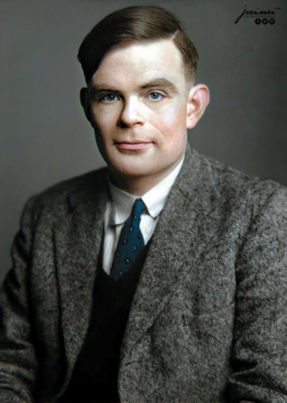 A colorized photo of computer scientist Alan Turing, (1912-1954).
