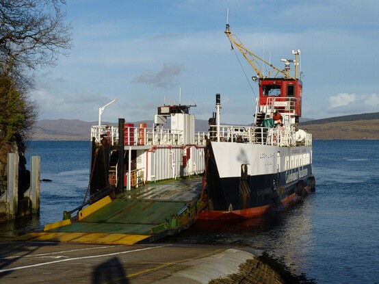 The CalMac ferry between Kilchoan and Tobermory, at the Tobermory slipway.