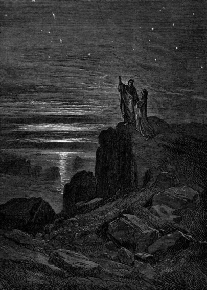 Gustave Dore (1890) woodcut from Inferno, 34.139, as Dante once again sees the stars.