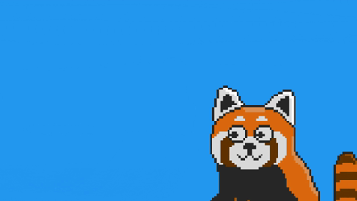 A Red Panda pixelart on blue background. The headline says: Happy International Red Panda Day 2023!