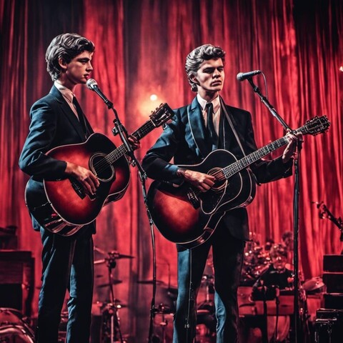 50s Music art: The Everly Brothers in red