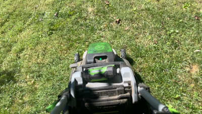 Video of a battery-powered lawnmower in action.