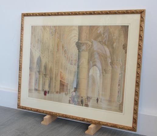 Framed watercolour in a narrow ornate gold frame