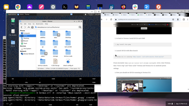 Screenshot of XFCE4 running on Android via Termux