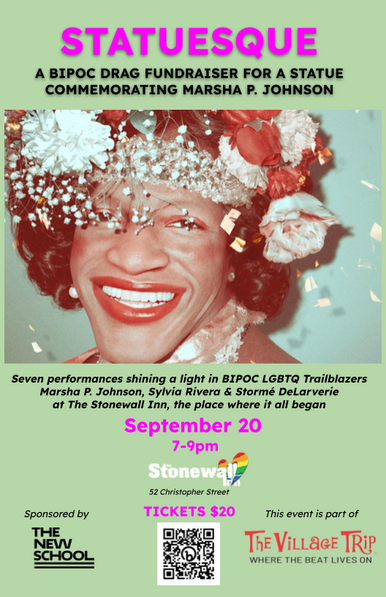 A flyer for the STATUESQUE event 

Celebrating #BIPOC #LGBTQ Trailblazers: #MarshaPJohnson, #SylviaRivera & #StormÃ©DeLarverie