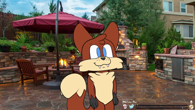 A cartoony anthro fox making a dad joke. In the second half of the joke, he puts on a chef's hat and a grilling apron, along with a grill popping into existence. 

HoH transcription: "I'm not a Gorilla, but I AM a grill-a. Thank you. I'll be here, all week."