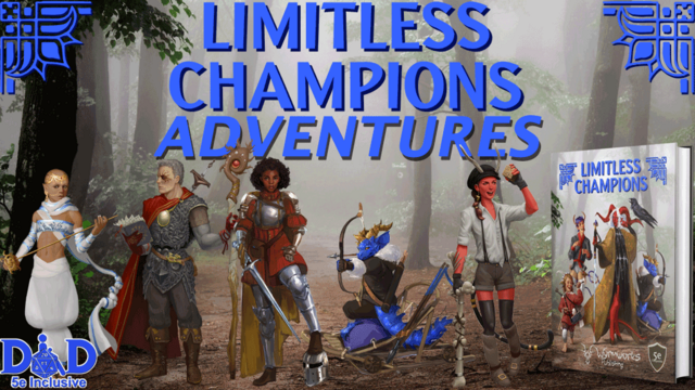 Limitless Champions Adventures: Forest background; DРЎ┐№ИЈD 5e Inclusive; 5 disabled D&D characters, hardcover book mock-up