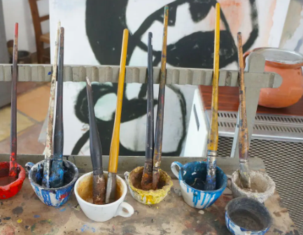 Cups for mixing paint in Joan MirÃ³â€˜s Taller Sert studio in Mallorca.
Credit...SuccessiÃ³ MirÃ³, 2023